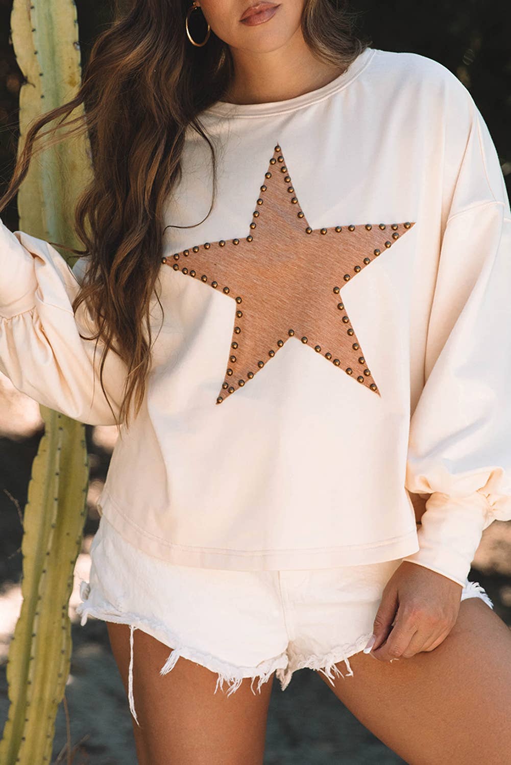 Studded Star Graphic Oversized Long Sleeve Top |As shown